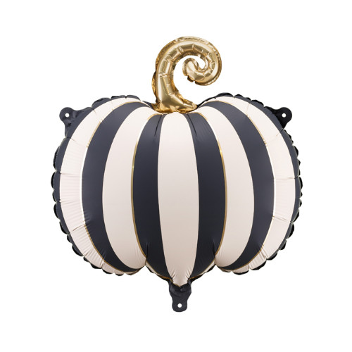 A 16 inch Striped Pumpkin Foil Balloon, manufactured by PartyDeco.