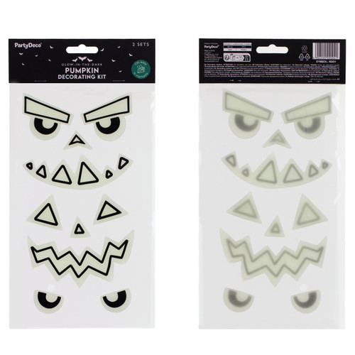 A Pack of Glow-In-The-Dark Pumpkin Face Gel Stickers, manufactured by PartyDeco.