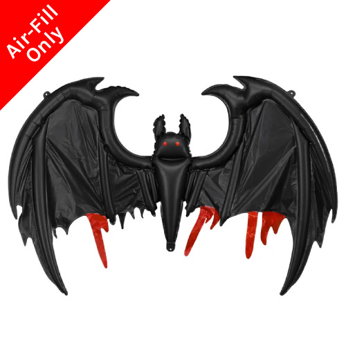 A 59 inch Black & Red Bat Foil Balloon, manufactured by Party Deco. A 59 inch Black & Red Bat Foil Balloon, manufactured by Party Deco.