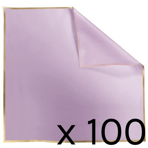 A Hundred Sheets of Opaline Frosted Violet Gold-Edge Polypro, 70cm x 70cm. A Hundred Sheets of Opaline Frosted Violet Gold-Edge Polypro, 70cm x 70cm.