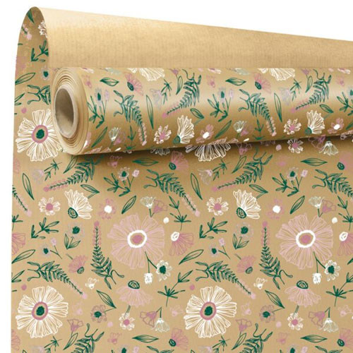 A roll of Regola Pink Patterned Natural Kraft Paper, measuring approx. 79cm x 40m. A roll of Regola Pink Patterned Natural Kraft Paper, measuring approx. 79cm x 40m.