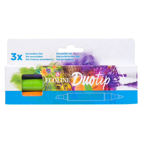 A pack of 3 Ecoline Secondary Duotip Markers, manufactured by Royal Talens. A pack of 3 Ecoline Secondary Duotip Markers, manufactured by Royal Talens.