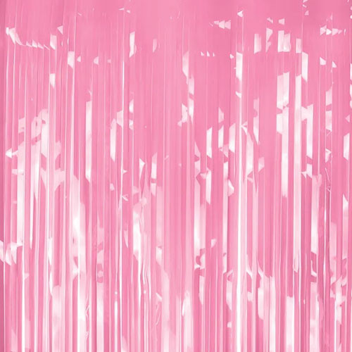 A 1m x 2m Light Pink Foil Fringe Door Curtain, manufactured by PartyDeco.