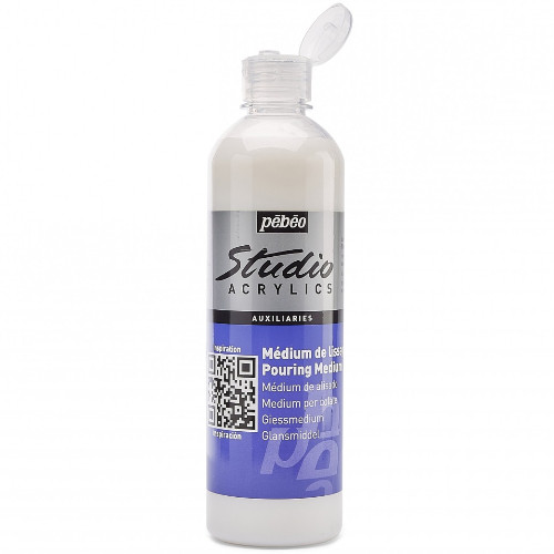 A 500ml Bottle of Studio Acrylics Pouring Medium, manufactured by Pebeo.