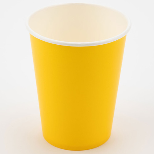 A pack of 8 Yellow Paper Cups, manufactured by Oaktree.