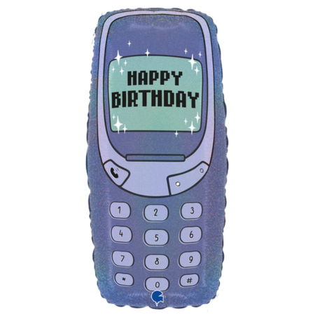 A 23 inch 00's Birthday Phone Foil Balloon, manufactured by Grabo.