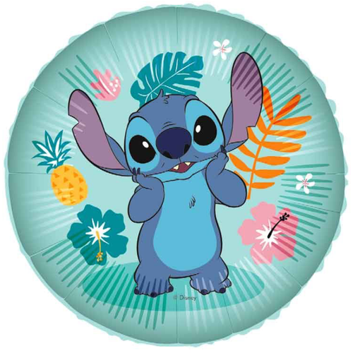 An 18 inch Stitch Tropical Round Foil Balloon, manufacturer by Procos. An 18 inch Stitch Tropical Round Foil Balloon, manufacturer by Procos.