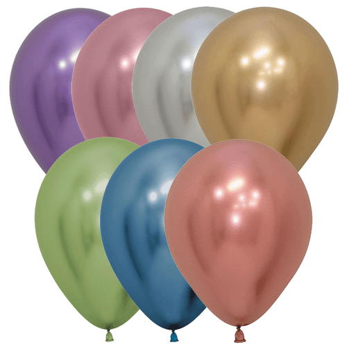 A pack of 50, 5" Reflex Assorted Latex Balloons, manufactured by Sempertex.