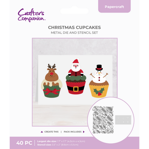 A Christmas Cupcakes Die & Stencil Set, manufactured by Crafter's Companion. A Christmas Cupcakes Die & Stencil Set, manufactured by Crafter's Companion.