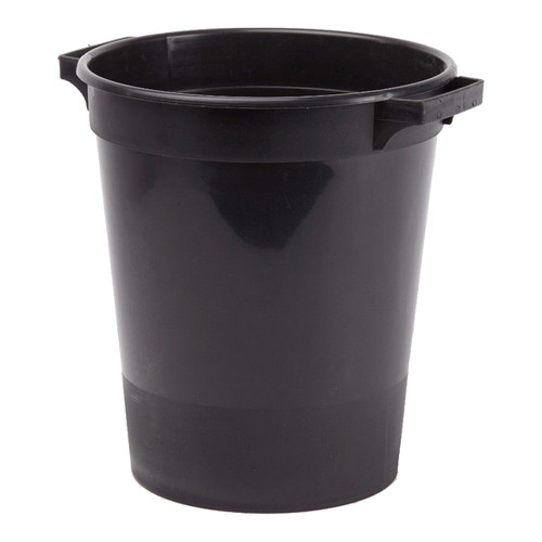 A black plastic flower bucket, manufactured by Oasis Floral. A black plastic flower bucket, manufactured by Oasis Floral.
