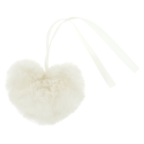 A 9cm Cream Faux Fur Heart-Shaped Pom Pom, manufactured by Trimits. A 9cm Cream Faux Fur Heart-Shaped Pom Pom, manufactured by Trimits.