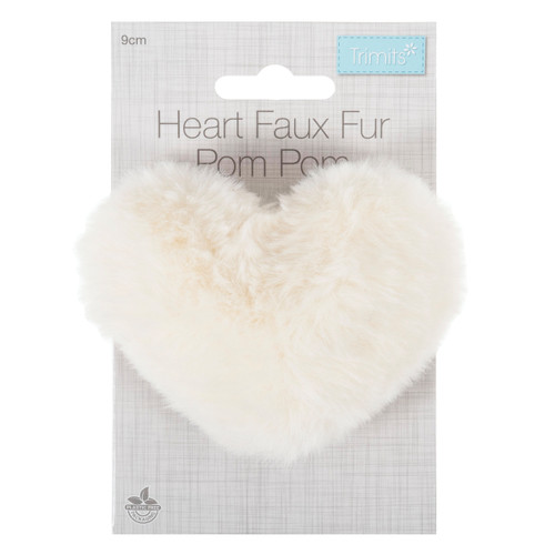 A 9cm Cream Faux Fur Heart-Shaped Pom Pom, manufactured by Trimits.