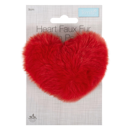 A 9cm Red Faux Fur Heart-Shaped Pom Pom, manufactured by Trimits.