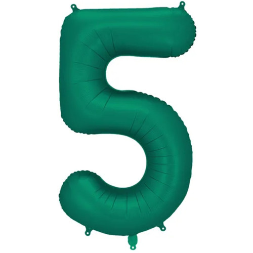 A 34 inch Bottle Green Number 5 Foil Balloon, manufactured by PartyDeco. A 34 inch Bottle Green Number 5 Foil Balloon, manufactured by PartyDeco.