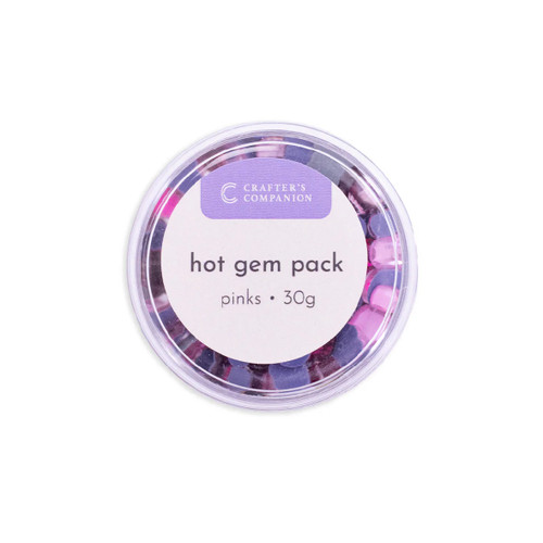 A 30g pot of Pink Hot Gems, manufactured by Crafter's Companion.