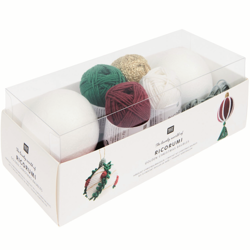 A Gold Christmas Bauble Crochet Kit, manufactured by Ricorumi. A Gold Christmas Bauble Crochet Kit, manufactured by Ricorumi.