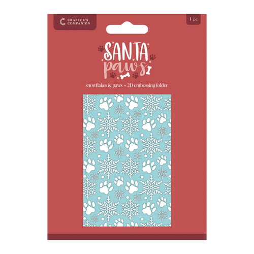 A 4" x 6" Santa Paws Snowflakes and Paws 2D Embossing Folder, manufactured by Crafter's Companion.