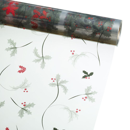 A Roll of Holly Sprig Clear Film, measuring approx. 80cm x 80m. A Roll of Holly Sprig Clear Film, measuring approx. 80cm x 80m.