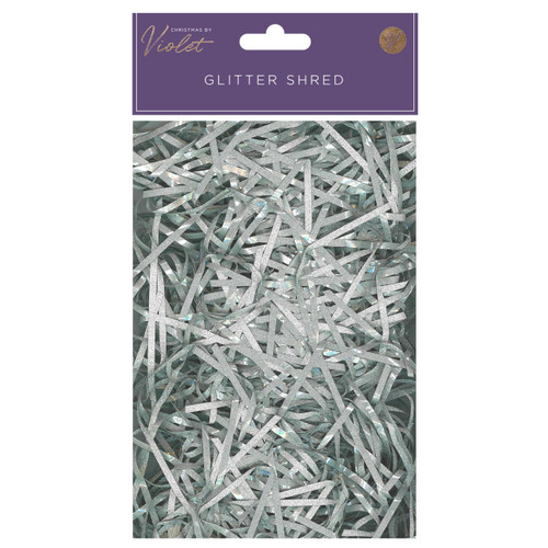 A 20g bag of Silver Glitter Shred. A 20g bag of Silver Glitter Shred.