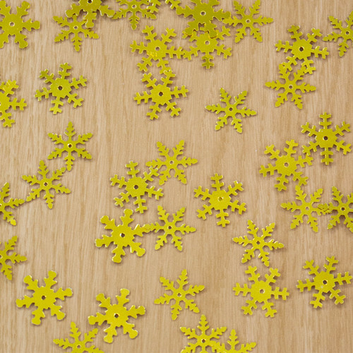 A pack of 17mm gold assorted snowflake sequins, manufactured by Hunkydory Crafts. A pack of 17mm gold assorted snowflake sequins, manufactured by Hunkydory Crafts.