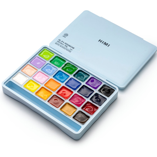A 24 Piece Himi Jelly Cup Gouache Set in an Ice Blue Case. A 24 Piece Himi Jelly Cup Gouache Set in an Ice Blue Case.