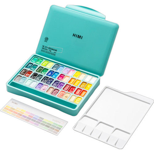 A 48 Piece Himi Twin Cup Gouache Set in a Green Case. A 48 Piece Himi Twin Cup Gouache Set in a Green Case.