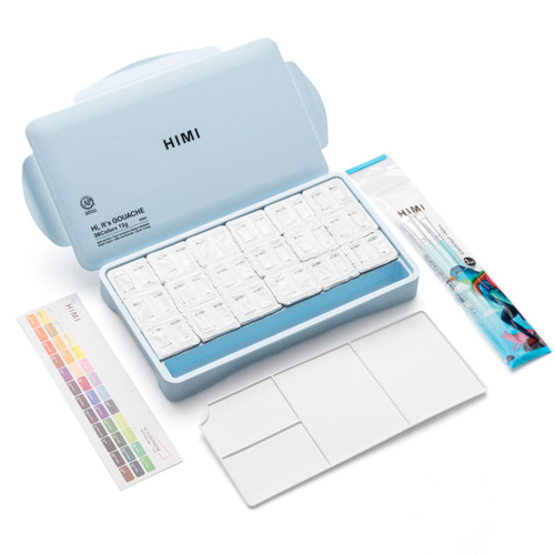 A 39 Piece Himi Twin Cup Gouache Set in an Ice Blue Case.