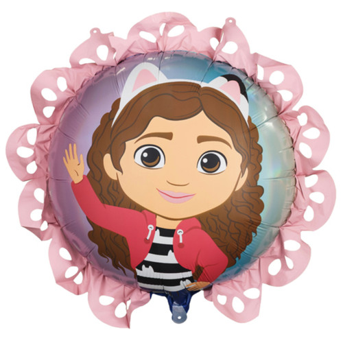 A 31 inch Gabby's Dollhouse Ruffle Foil Balloon, manufactured by PartyDeco.
