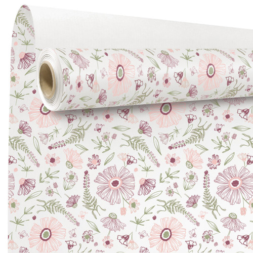 A roll of Regola plum patterned white kraft paper, manufactured by Clayrtons.