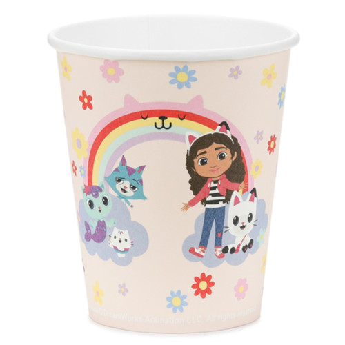 A Pack of 6 Gabby's Dollhouse Pastel Paper Cups, manufactured by PartyDeco. A Pack of 6 Gabby's Dollhouse Pastel Paper Cups, manufactured by PartyDeco.