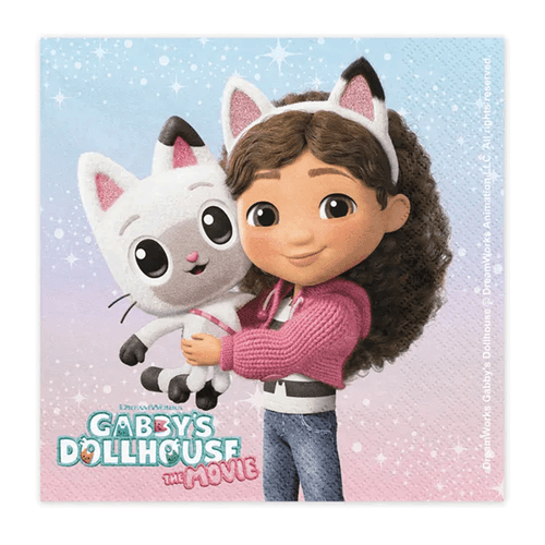 A Pack of 20 Gabby's Dollhouse Pastel Paper Napkins, manufactured by PartyDeco. A Pack of 20 Gabby's Dollhouse Pastel Paper Napkins, manufactured by PartyDeco.