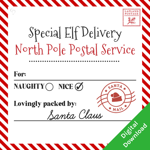 Special Elf Delivery Printable Design - red and white