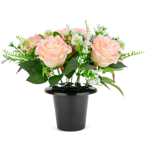A Pink Roses & Foliage Grave Pot, measuring approx. 25cm. A Pink Roses & Foliage Grave Pot, measuring approx. 25cm.