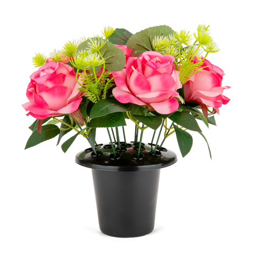 A Pink Roses & Thistles Grave Pot, measuring approx. 30cm. A Pink Roses & Thistles Grave Pot, measuring approx. 30cm.