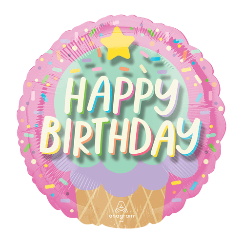 A 15 inch Ice Cream Party Birthday Panoramic Foil Balloon, manufactured by Anagram. A 15 inch Ice Cream Party Birthday Panoramic Foil Balloon, manufactured by Anagram.