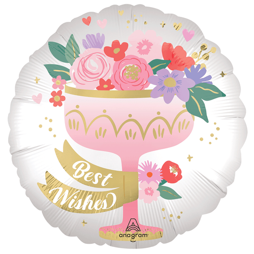 An 18 inch Satin Floral Toast Foil Balloon, manufactured by Anagram.