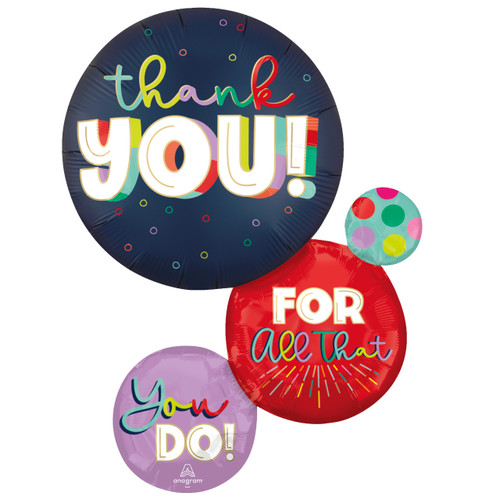 A 28 inch Thank You For All That You Do Satin SuperShape Foil Balloon, manufactured by Anagram Europe. A 28 inch Thank You For All That You Do Satin SuperShape Foil Balloon, manufactured by Anagram Europe.