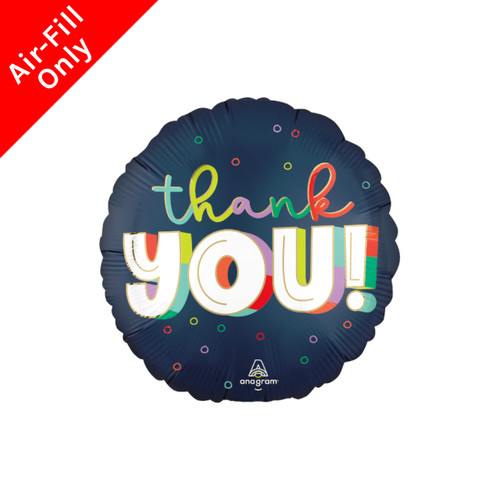 A 9 inch Satin Bold Thank You Round Foil Balloon, manufactured by Anagram Europe. A 9 inch Satin Bold Thank You Round Foil Balloon, manufactured by Anagram Europe.