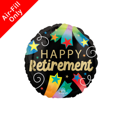 A 9 inch Happy Retirement Round Foil Balloon, manufactured by Anagram Europe. A 9 inch Happy Retirement Round Foil Balloon, manufactured by Anagram Europe.