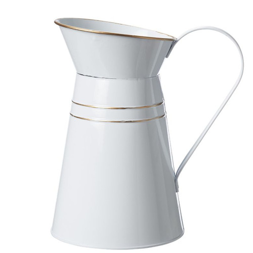 A 25cm Noble Tinware White & Gold Jug, manufactured by Oasis Floral. A 25cm Noble Tinware White & Gold Jug, manufactured by Oasis Floral.