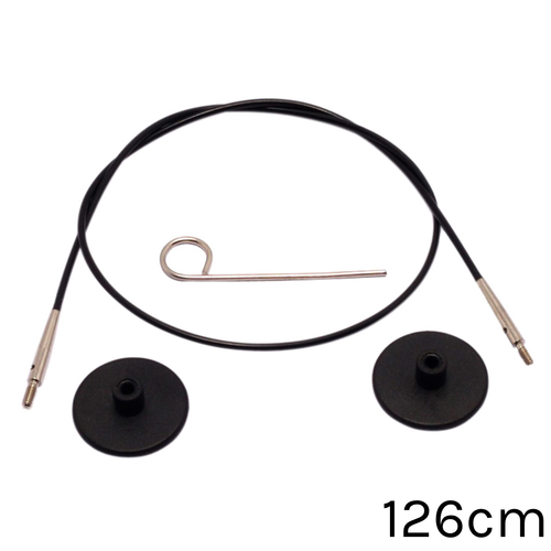 A black KnitPro Interchangeable Circular Knitting Needle Cable, measuring approx. 126cm. A black KnitPro Interchangeable Circular Knitting Needle Cable, measuring approx. 126cm.
