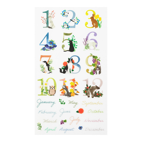 An Animal Monthly Transfer Sticker Set, manufactured by Midori.