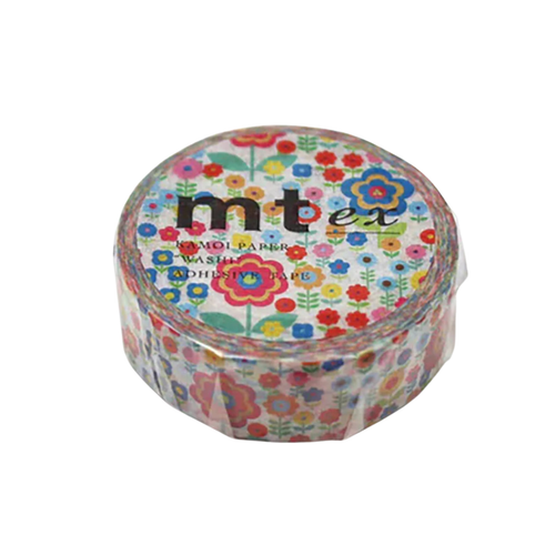 A roll of MT Ex Mini Flower Garden Washi Tape, measuring approx. 15mm x 7m.