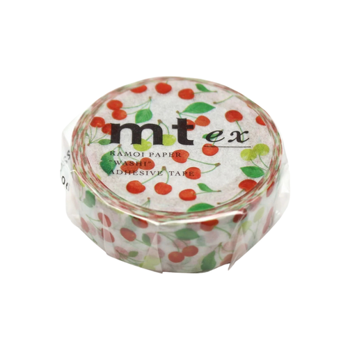 A roll of MT Ex Cherries Washi Tape, measuring approx. 15mm x 7m.