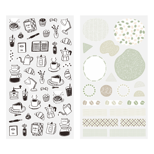 A Monotone Café Collection Sticker Set, manufactured by Midori.