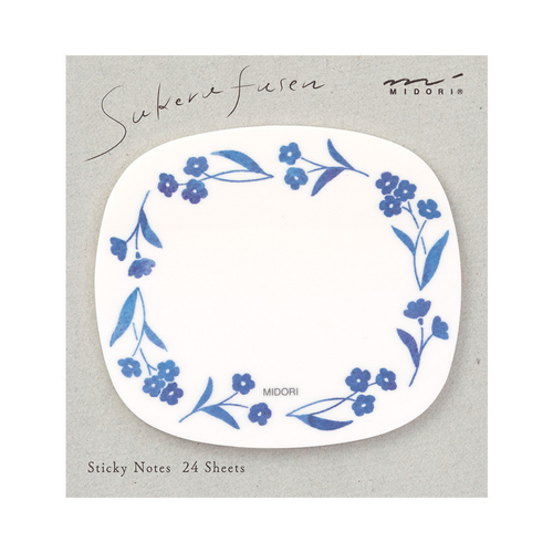 A Blue Flowers Transparent Sticky Note Pad, manufactured by Midori. A Blue Flowers Transparent Sticky Note Pad, manufactured by Midori.