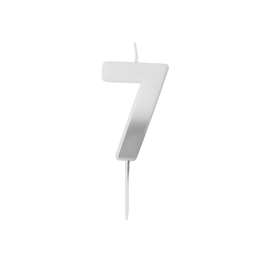 A Silver Ombre Number 7 Candle, measuring approx. 6.2cm.
