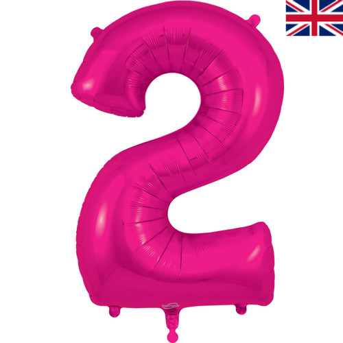 A 34 inch Bright Pink Number 2 Foil Balloon, manufactured by Oaktree. A 34 inch Bright Pink Number 2 Foil Balloon, manufactured by Oaktree.