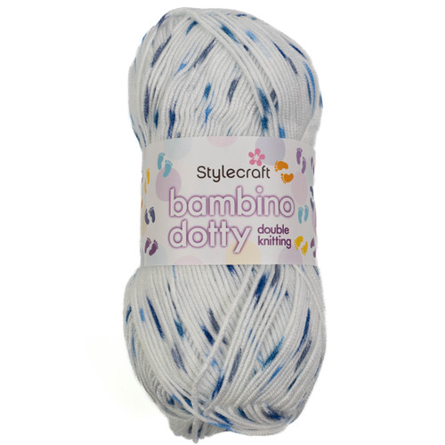 A ball of Stylecraft Bambino Dotty Joy Acrylic Yarn.