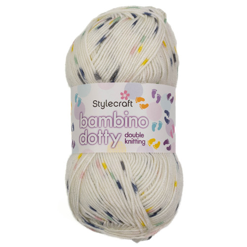 A ball of Stylecraft Bambino Dotty Cheer Acrylic Yarn.